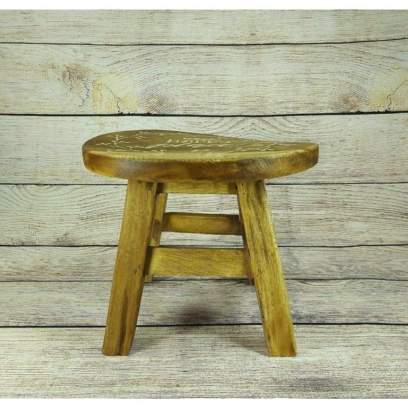 Wooden 10" Tall Round Table My Happy Place Ornate 4 legs Stand Décor Mother Gift - Picture 8 of 11